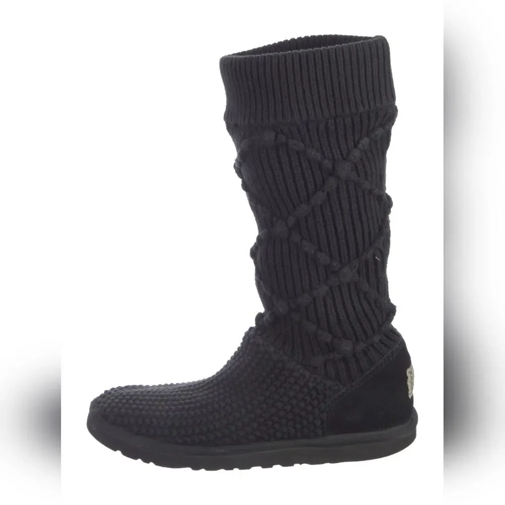 Ugg Classic Tall Black Women's Black Cable Knit Sweater Boots 10
